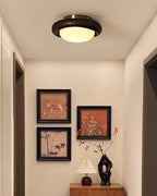 Novi Ceiling Lamp Wooden Ring With Frosted Globe