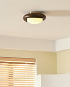 Novi Ceiling Lamp Wooden Ring With Frosted Globe