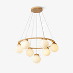 Lustra Chandelier Wood Ring Opal Glass Globes