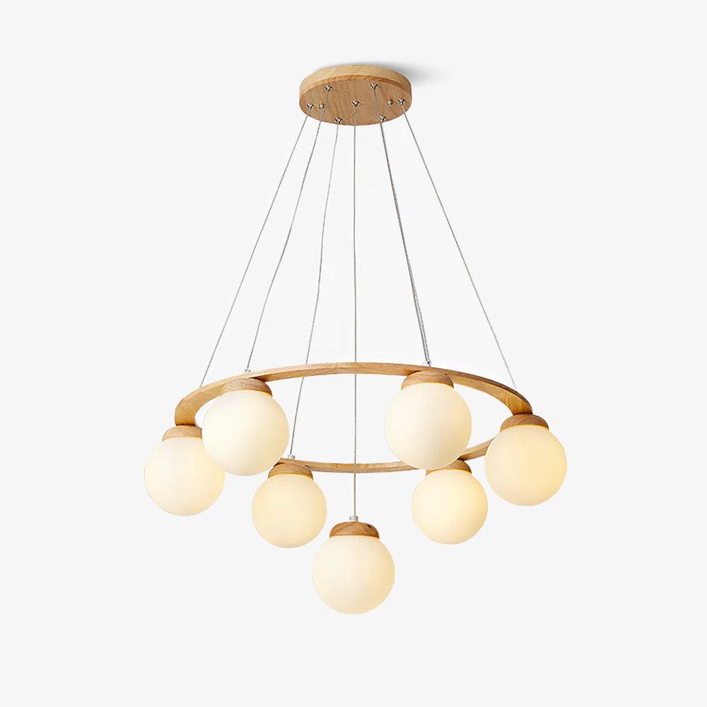 Lustra Chandelier Wood Ring Opal Glass Globes