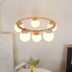 Lustra Chandelier Wood Ring Opal Glass Globes