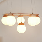Lustra Chandelier Wood Ring Opal Glass Globes