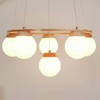 Lustra Chandelier Wood Ring Opal Glass Globes