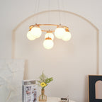 Lustra Chandelier Wood Ring Opal Glass Globes