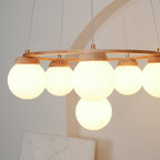 Lustra Chandelier Wood Ring Opal Glass Globes
