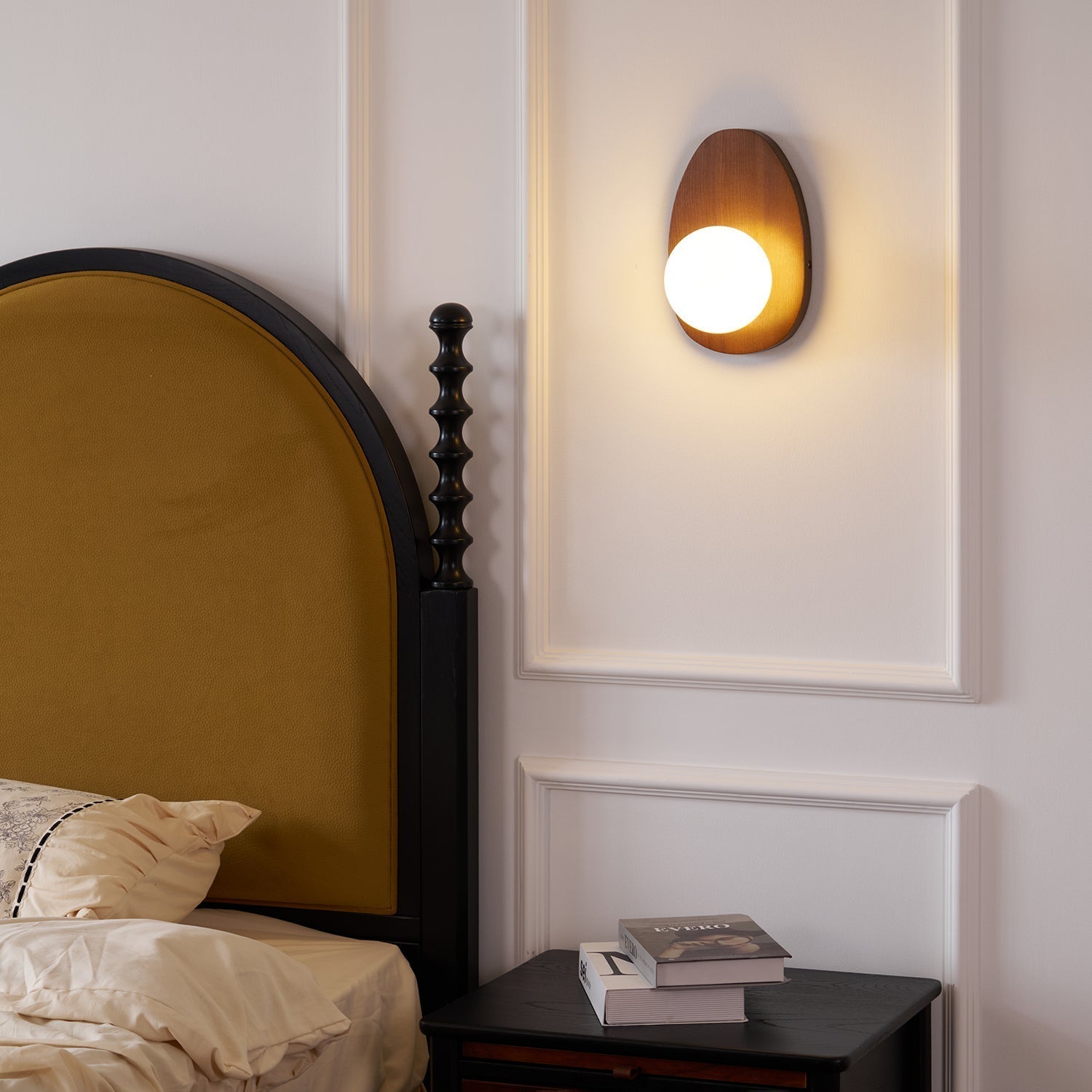 Nylaeiel Nordic Art Plug-in Walnut Glass Wood Wall Lamp