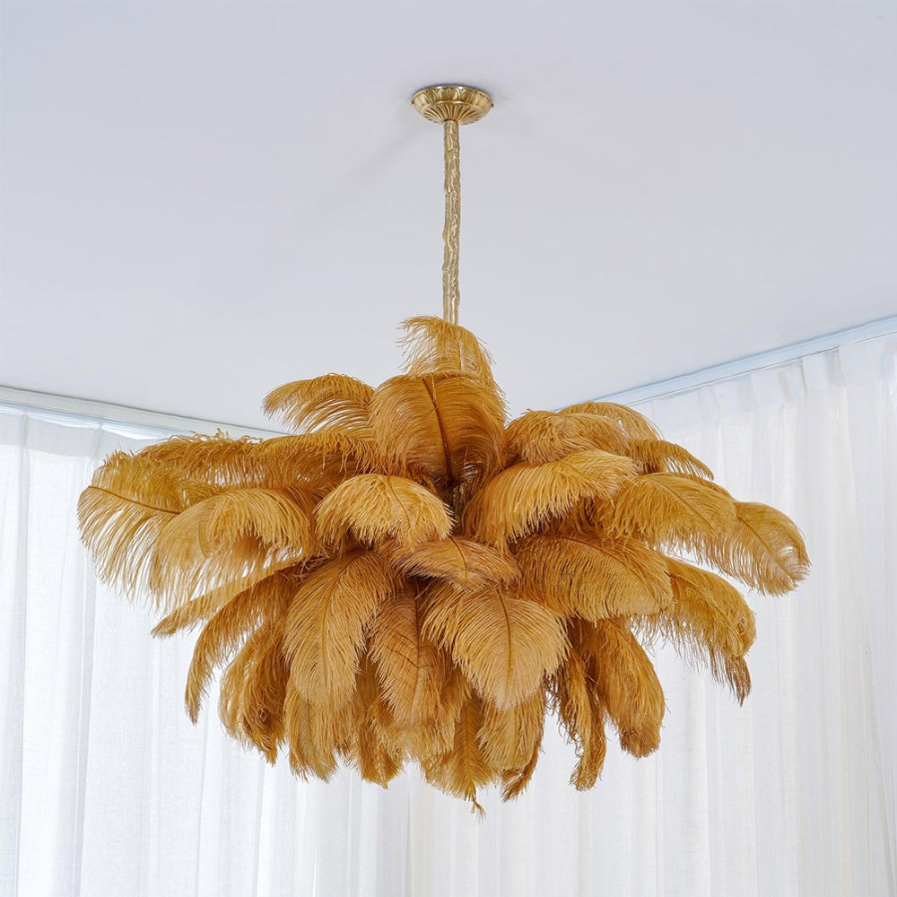 Lustra Chandelier Ostrich Feather Large Brass Stem