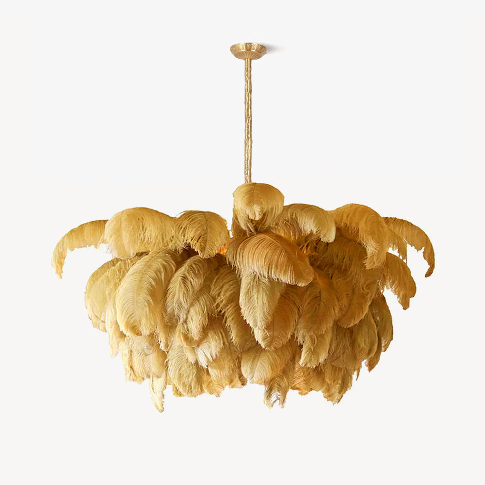 Lustra Chandelier Ostrich Feather Large Brass Stem