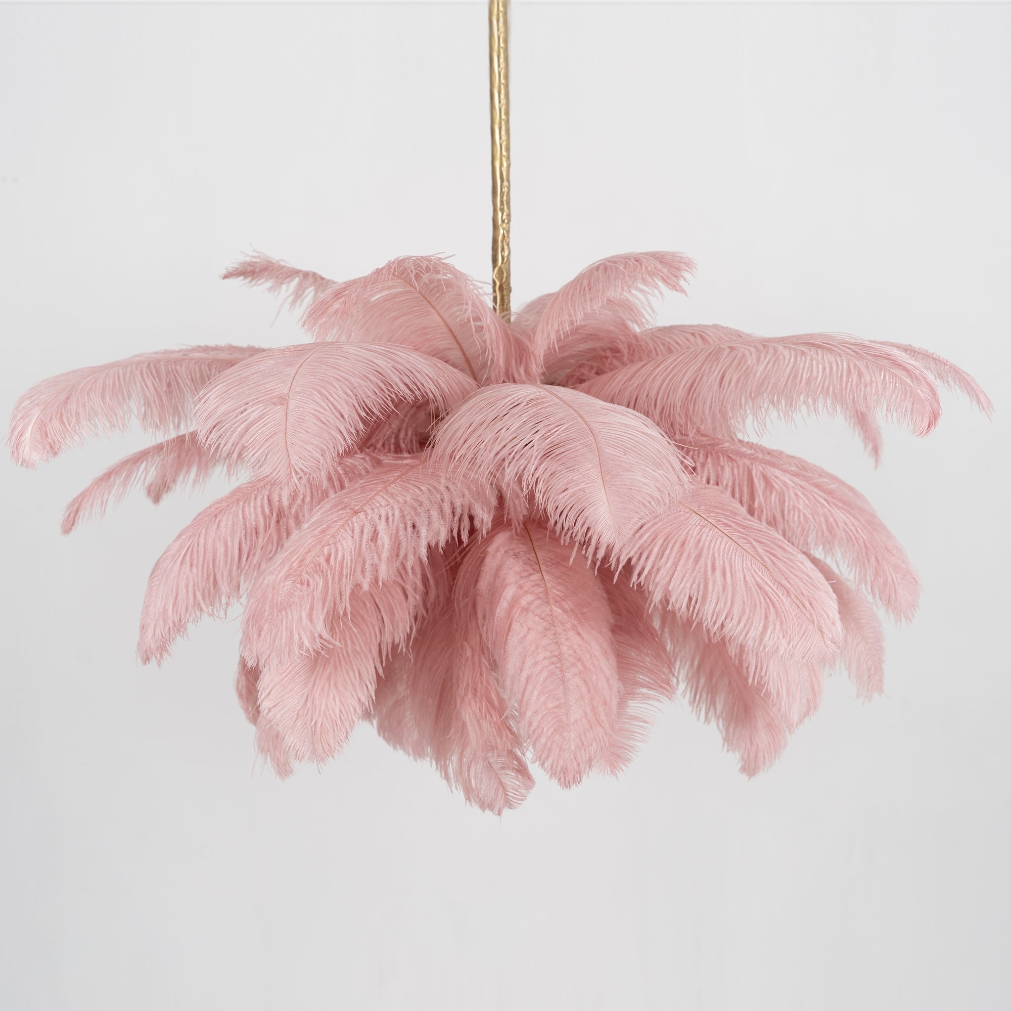 Lustra Chandelier Ostrich Feather Large Brass Stem