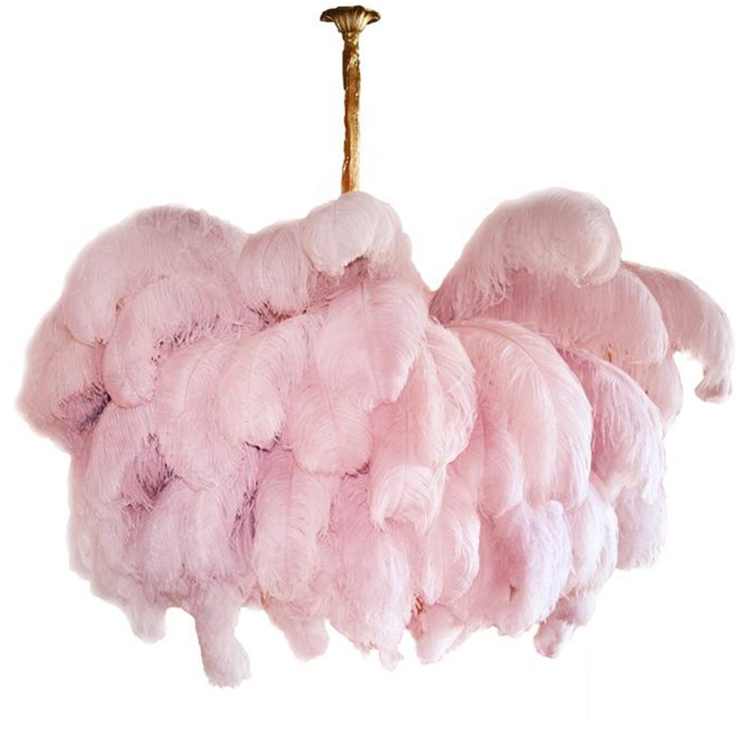 Lustra Chandelier Ostrich Feather Large Brass Stem