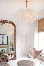Lustra Chandelier Ostrich Feather Large Brass Stem