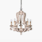 Lustra Chandelier Wooden Candle Mid-Century