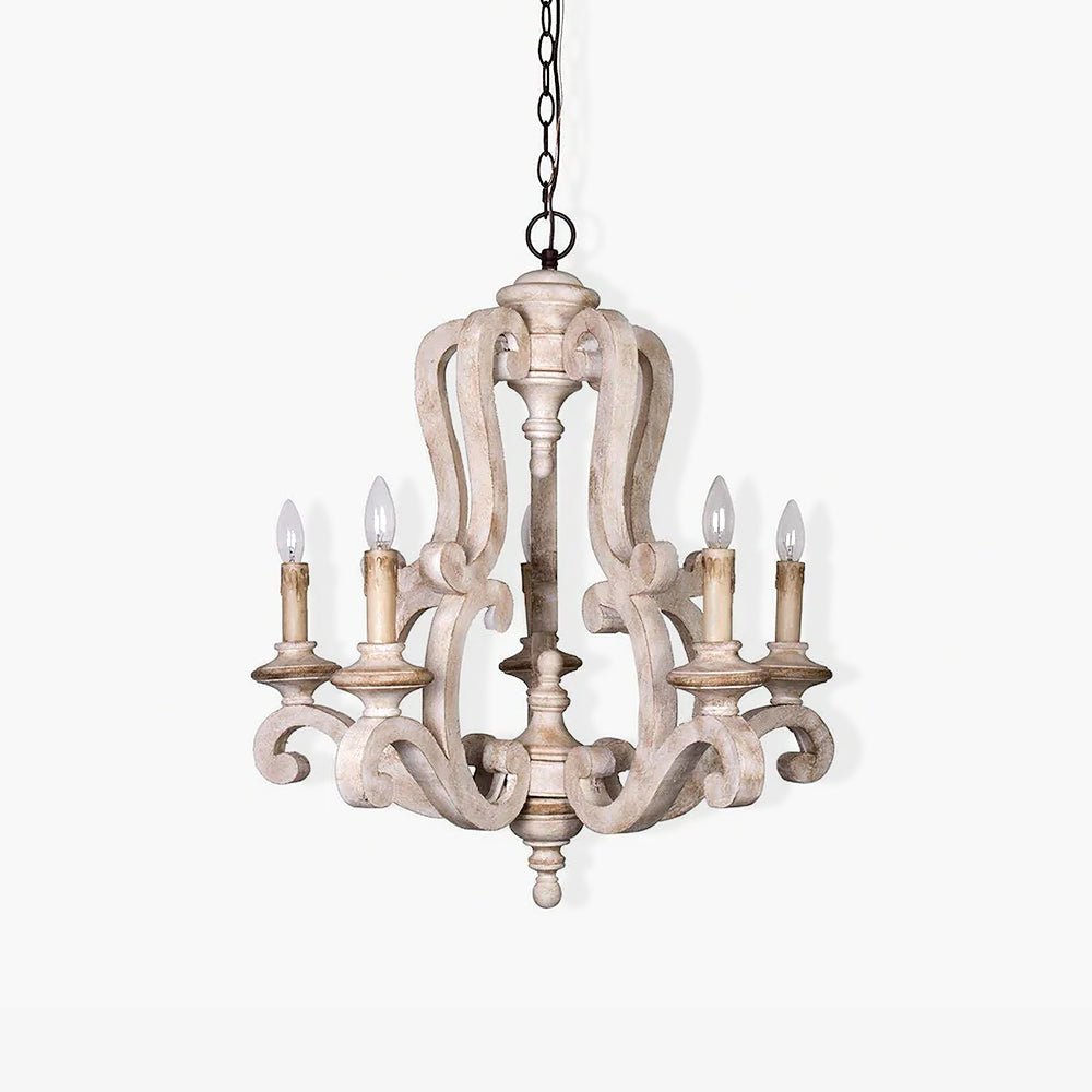 Lustra Chandelier Wooden Candle Mid-Century