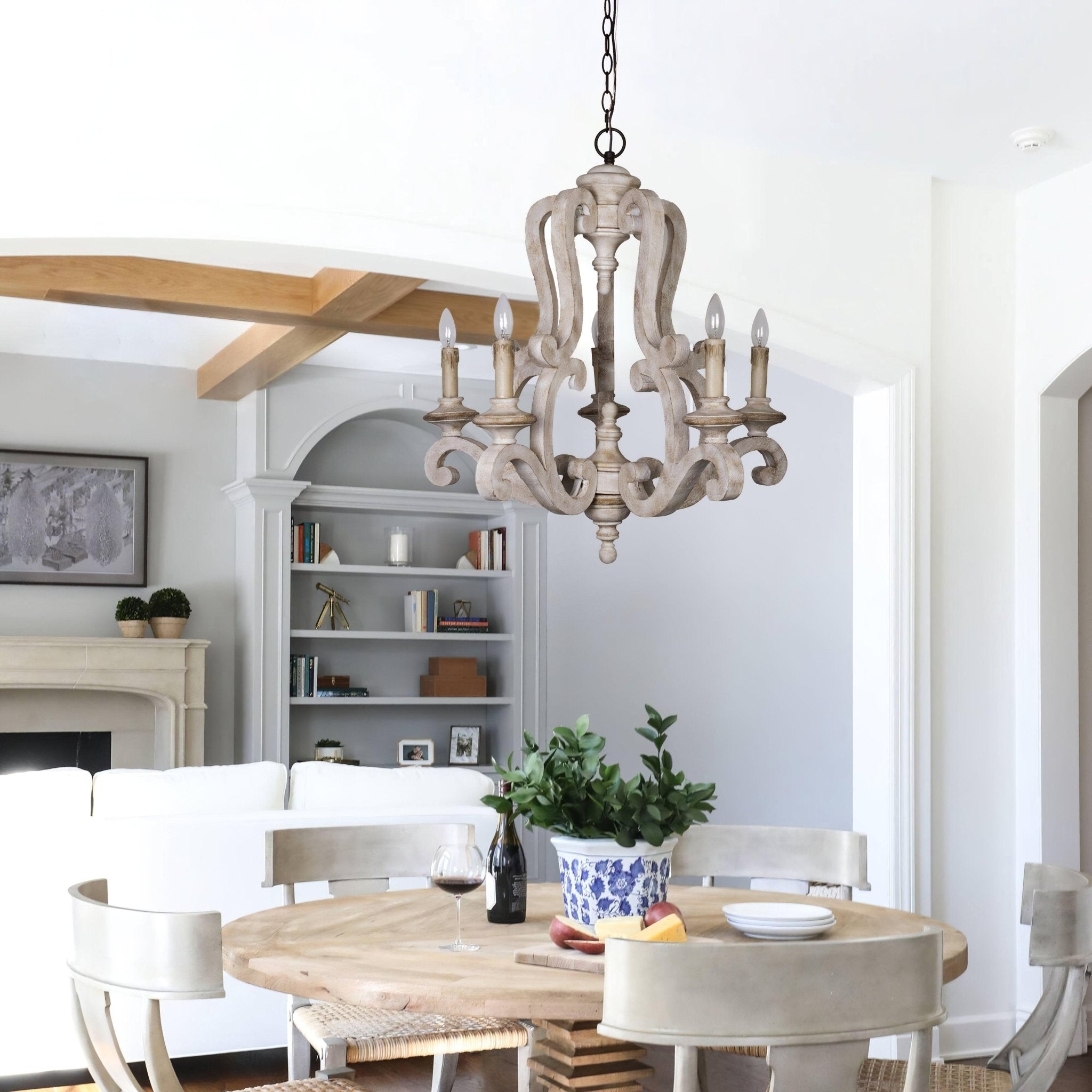 Lustra Chandelier Wooden Candle Mid-Century