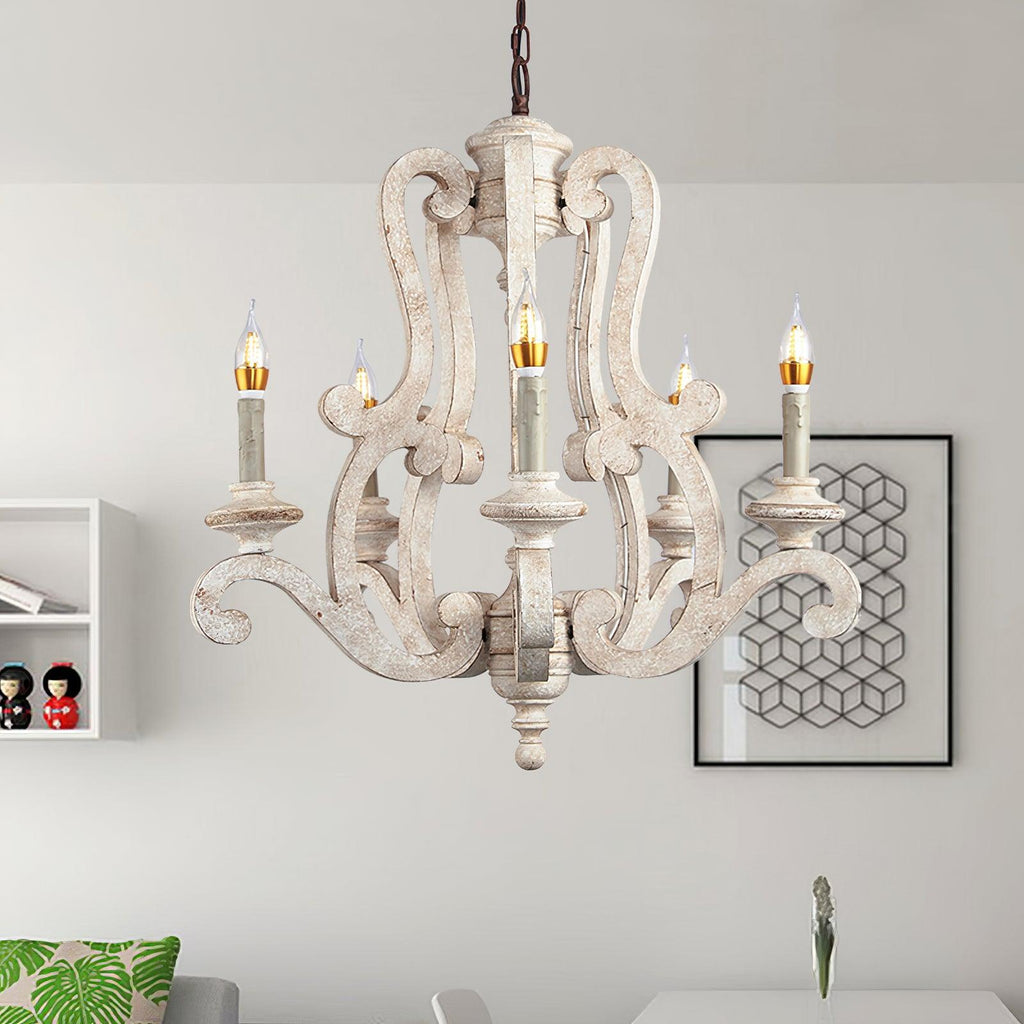 Lustra Chandelier Wooden Candle Mid-Century