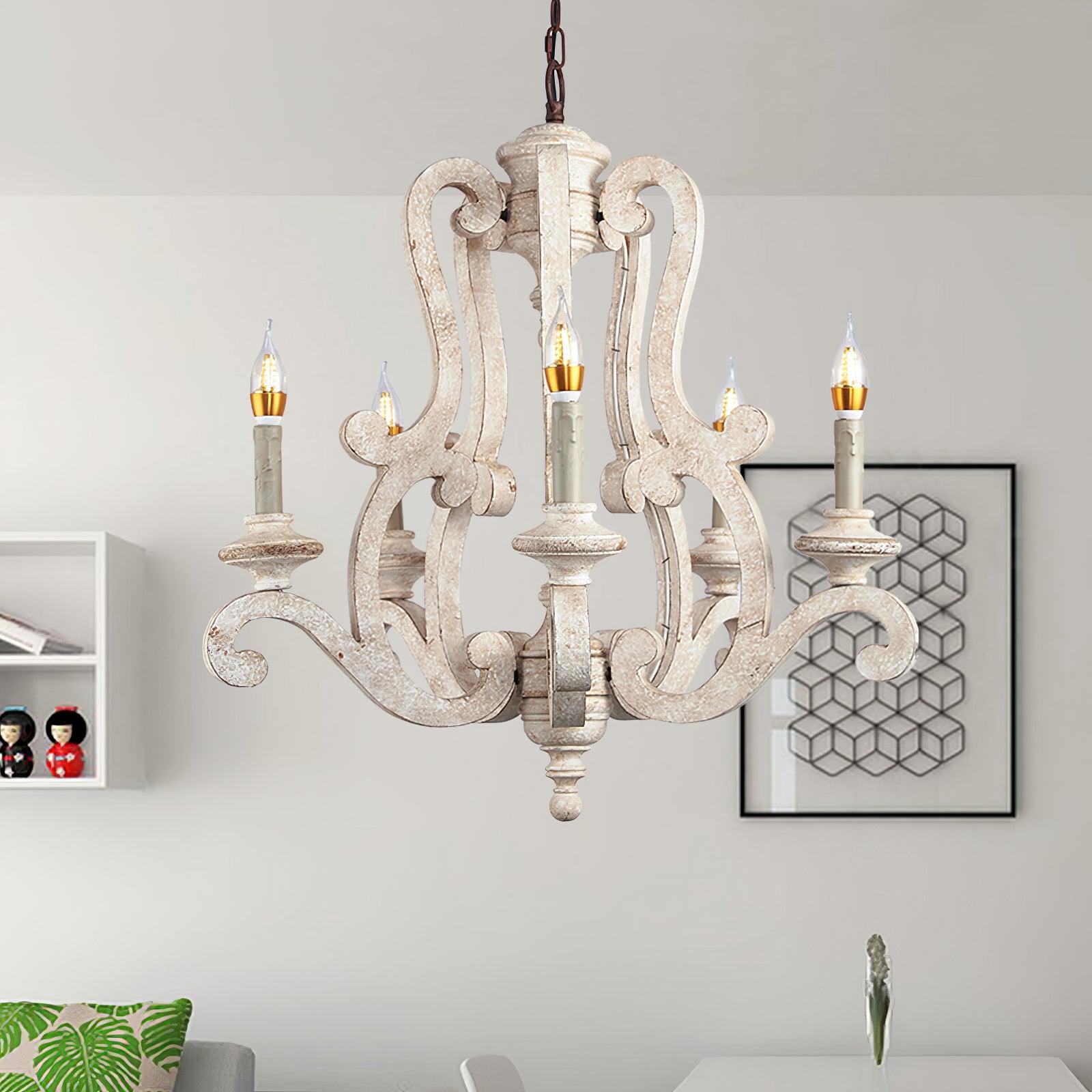 Lustra Chandelier Wooden Candle Mid-Century