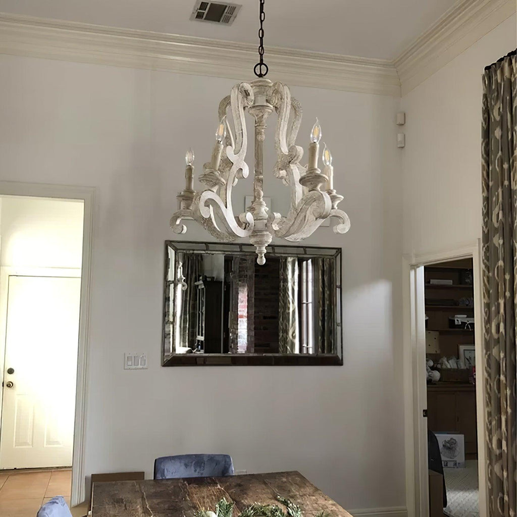 Lustra Chandelier Wooden Candle Mid-Century