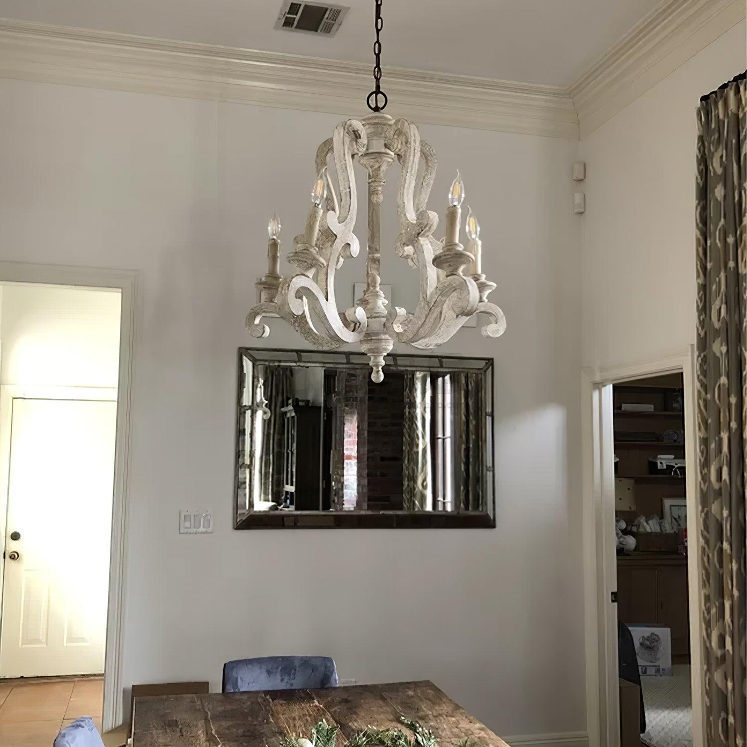 Lustra Chandelier Wooden Candle Mid-Century