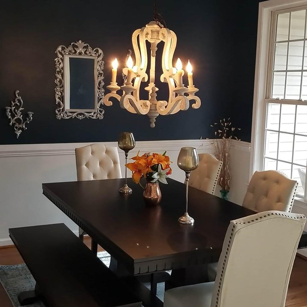 Lustra Chandelier Wooden Candle Mid-Century