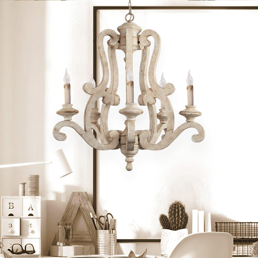 Lustra Chandelier Wooden Candle Mid-Century