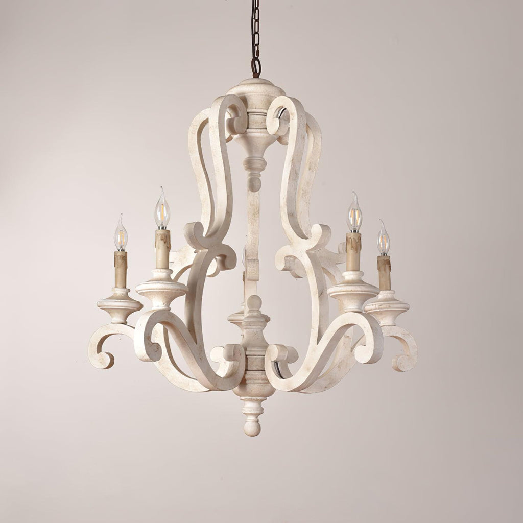 Lustra Chandelier Wooden Candle Mid-Century