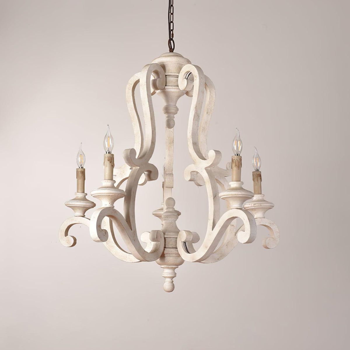 Lustra Chandelier Wooden Candle Mid-Century