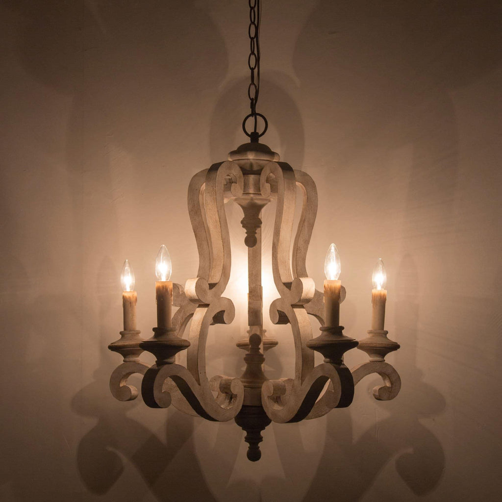 Lustra Chandelier Wooden Candle Mid-Century