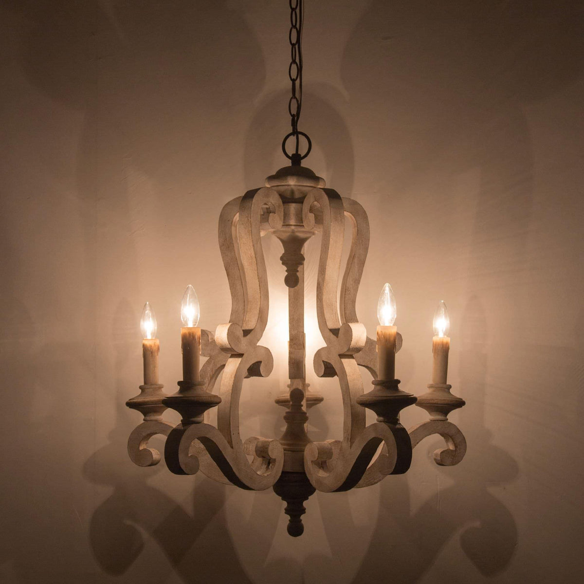 Lustra Chandelier Wooden Candle Mid-Century