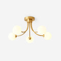 Ceiling Light Brass Branching Arms Opal Globe Shades Modern Elegant