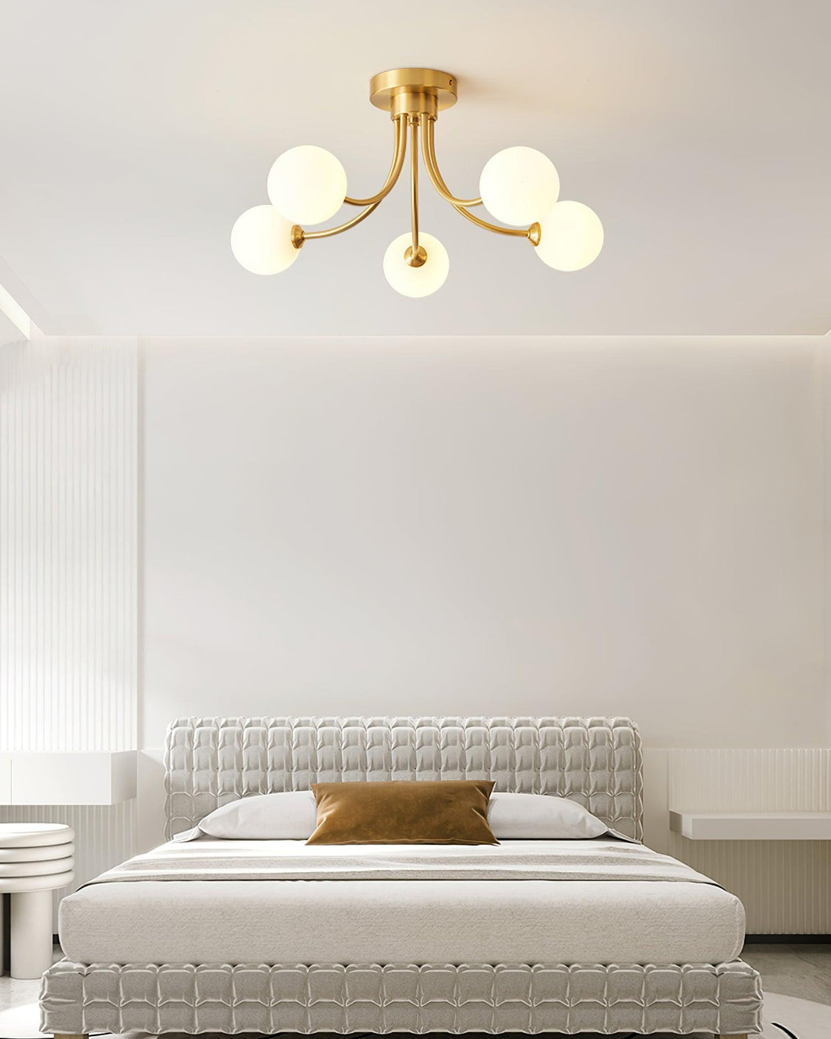 Ceiling Light Brass Branching Arms Opal Globe Shades Modern Elegant