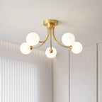 Ceiling Light Brass Branching Arms Opal Globe Shades Modern Elegant