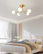 Ceiling Light Brass Branching Arms Opal Globe Shades Modern Elegant