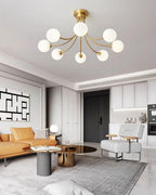 Ceiling Light Brass Branching Arms Opal Globe Shades Modern Elegant