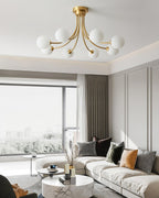 Ceiling Light Brass Branching Arms Opal Globe Shades Modern Elegant