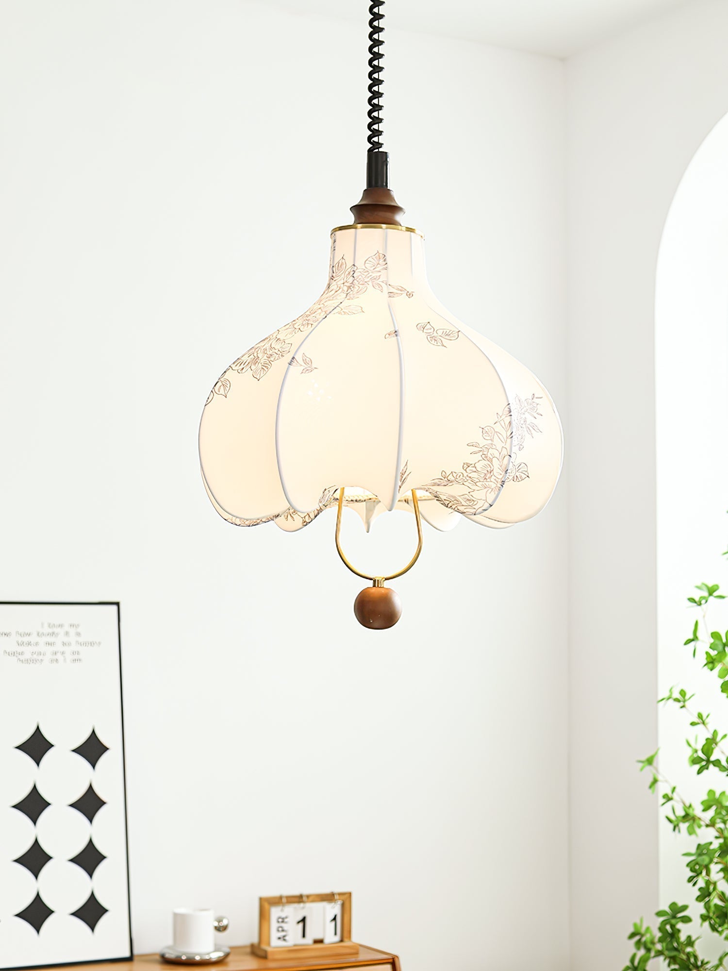 Lustra Pendant Lamp Pear Fabric Lantern for Living Room