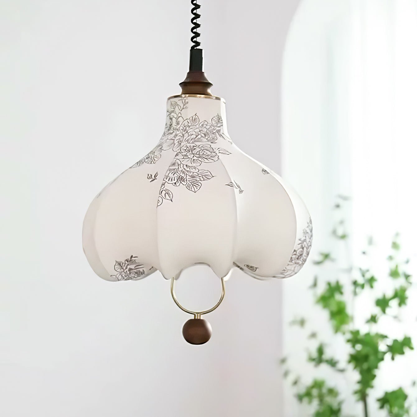 Lustra Pendant Lamp Pear Fabric Lantern for Living Room