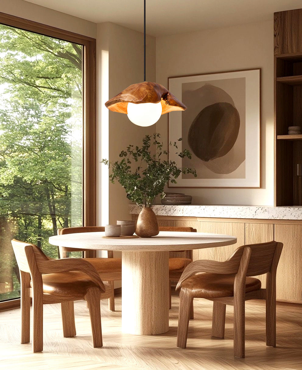 Tiffany Sculptural Wood Canopy Pendant Light