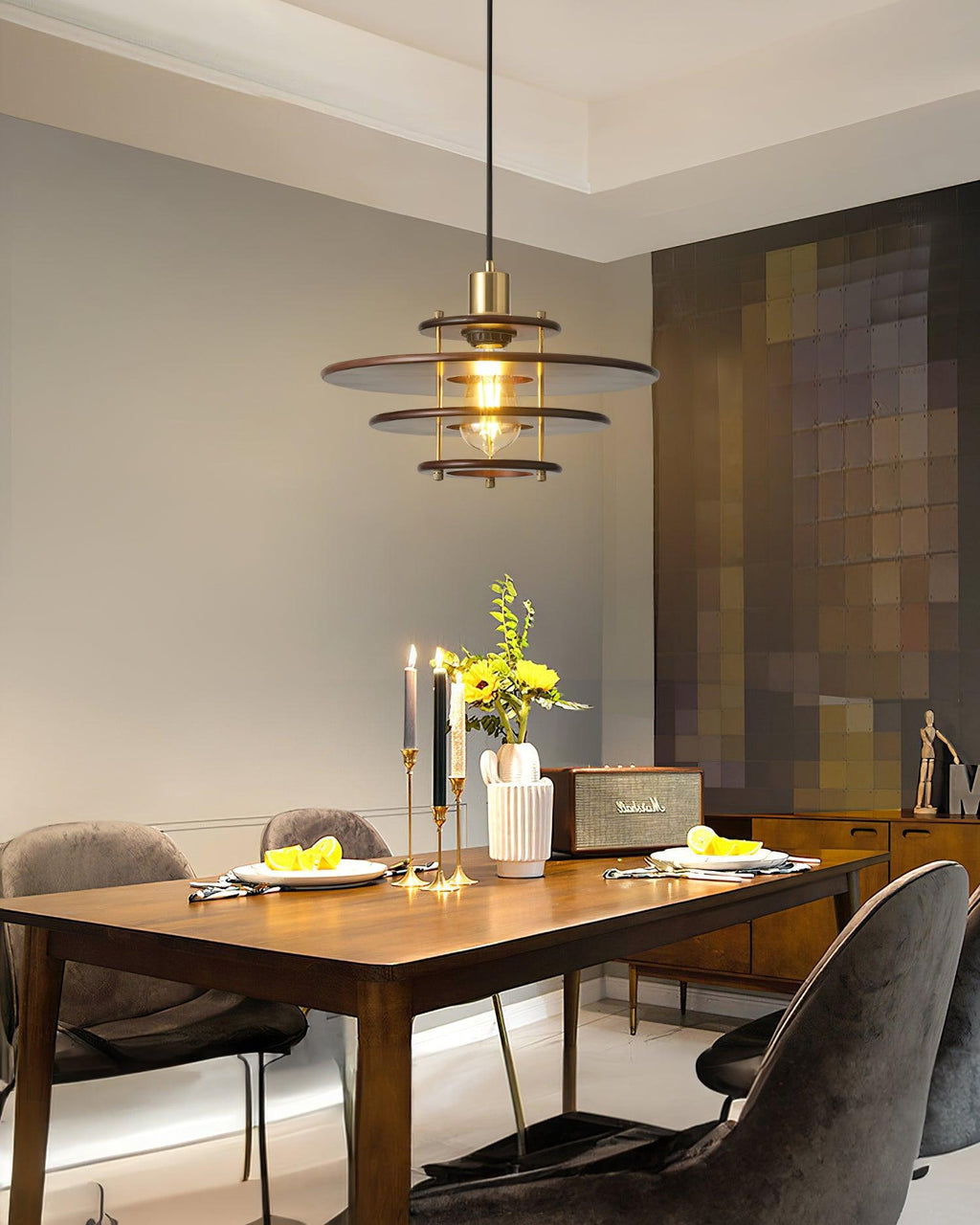 Pendel Pendant Lamp Layered Wood Brass Modern