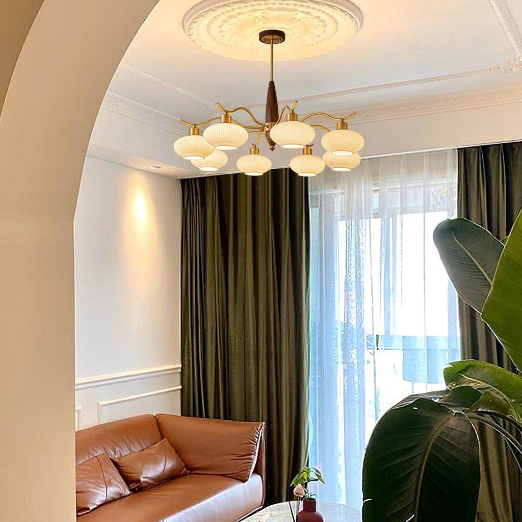 Cavien Brass and Walnut Chandelier