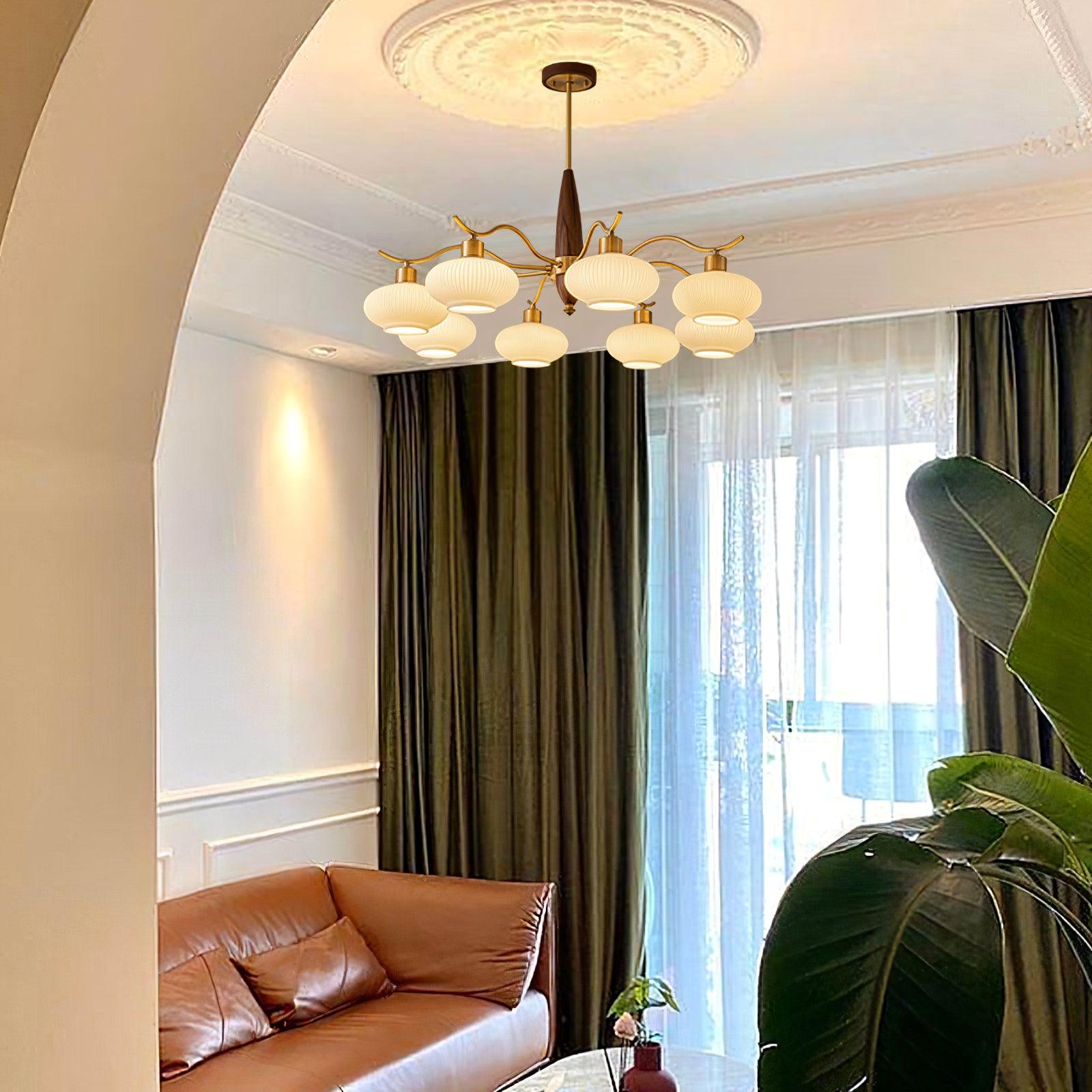 Cavien Brass and Walnut Chandelier