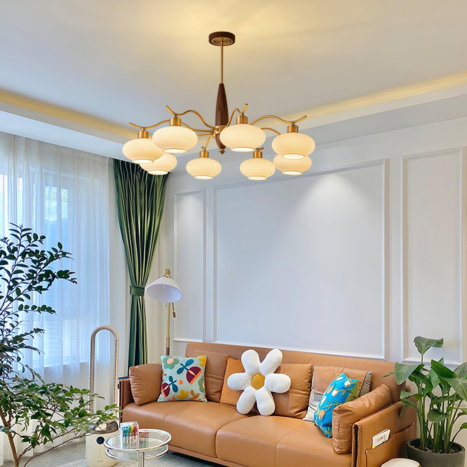 Cavien Brass and Walnut Chandelier
