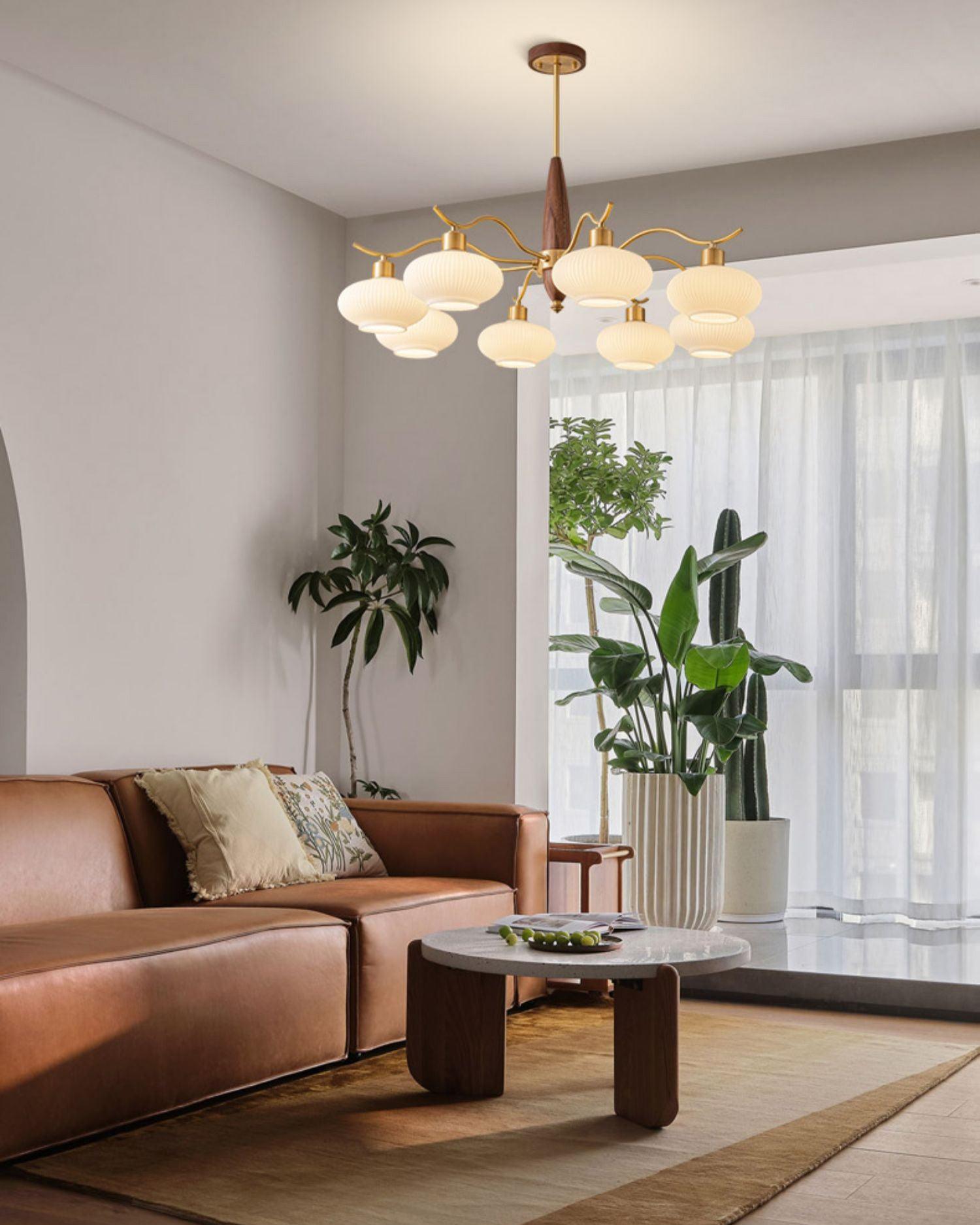 Cavien Brass and Walnut Chandelier