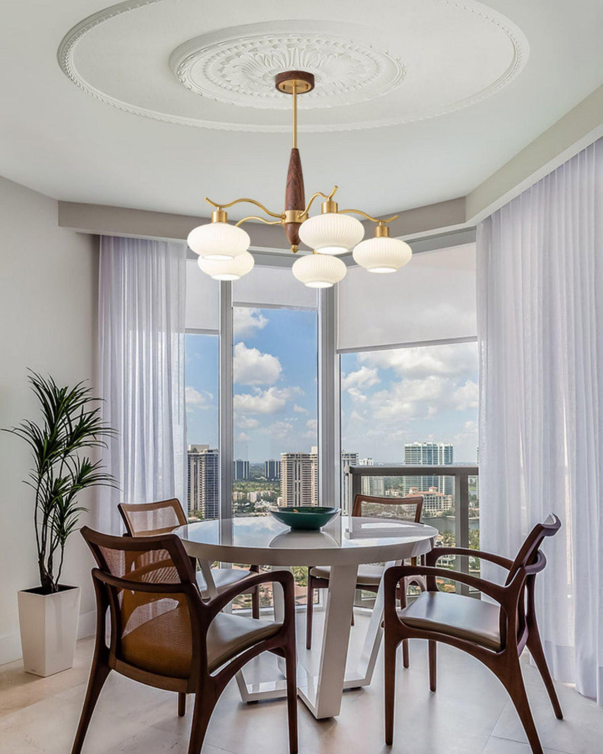 Cavien Brass and Walnut Chandelier