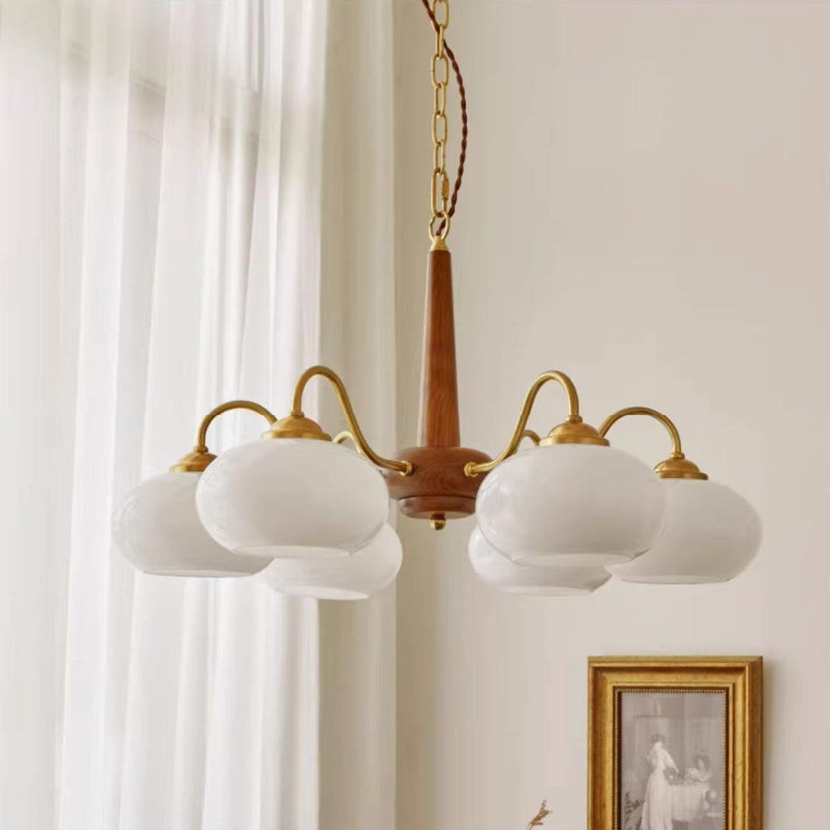 Elmiror Premium Nordic Art Wood Glass Chandelier