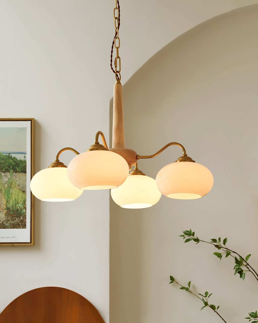 Elmiror Premium Nordic Art Wood Glass Chandelier