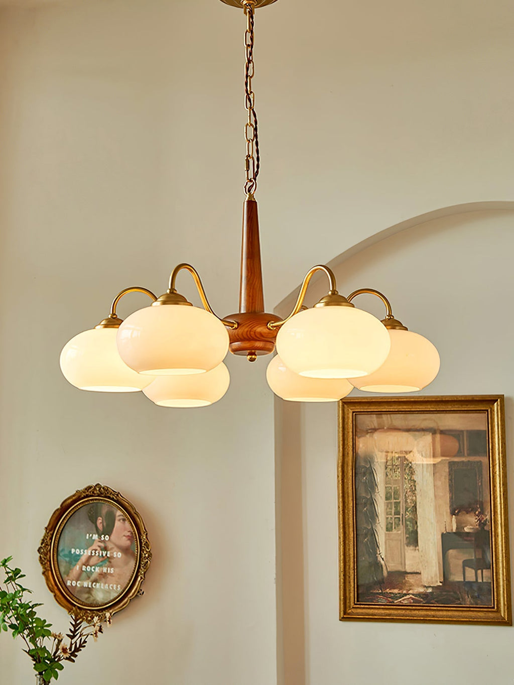 Elmiror Premium Nordic Art Wood Glass Chandelier