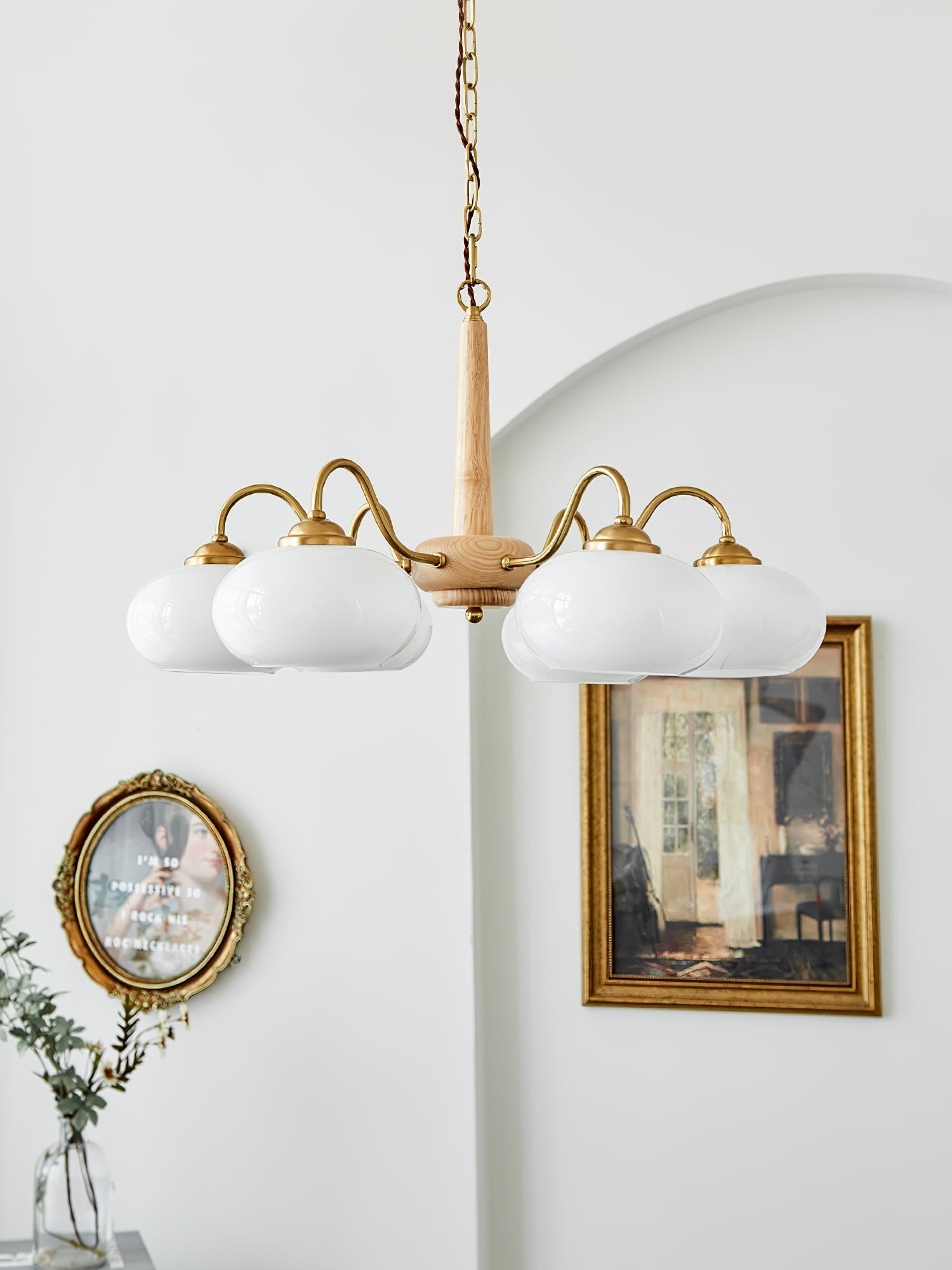 Elmiror Premium Nordic Art Wood Glass Chandelier