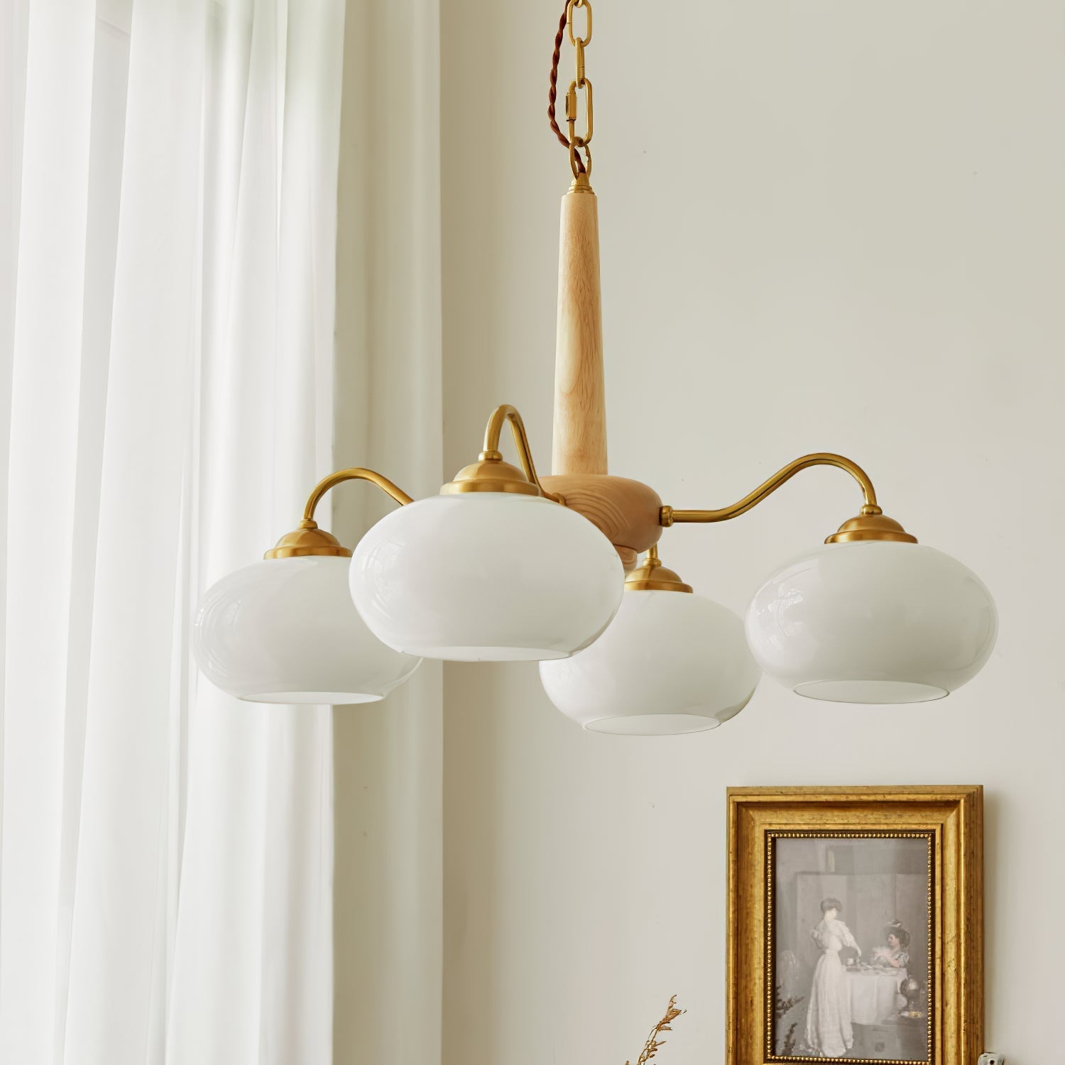Elmiror Premium Nordic Art Wood Glass Chandelier