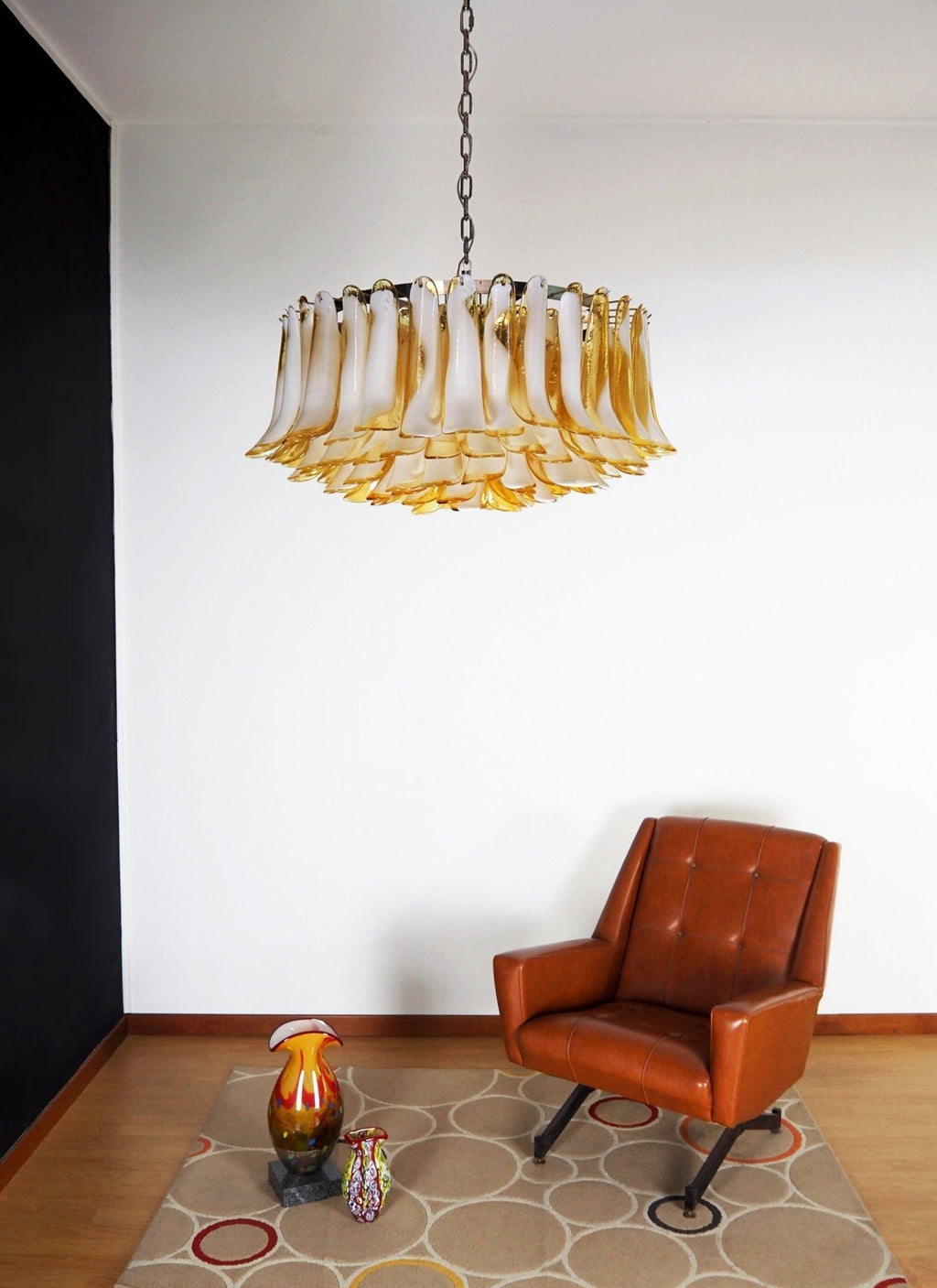 Aurora Chandelier Amber Murano Glass Petal Elegant