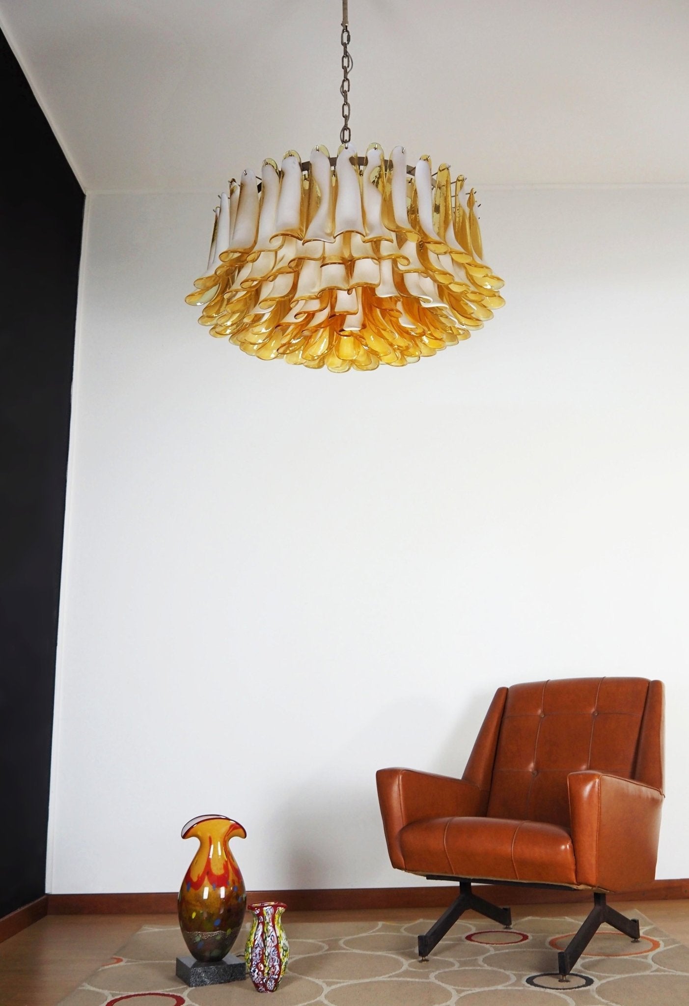 Aurora Chandelier Amber Murano Glass Petal Elegant